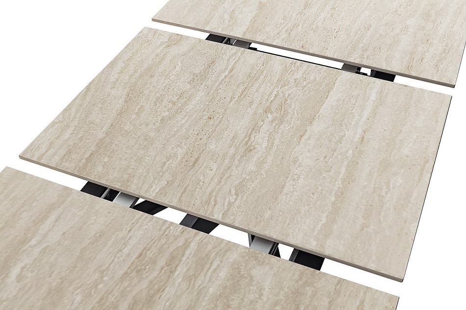 MC AKCENT - CERRITO Stół 160-220x90x76 | Ceramika marmur beż | Stelaż metal lakier czarny mat | CE16SMBM