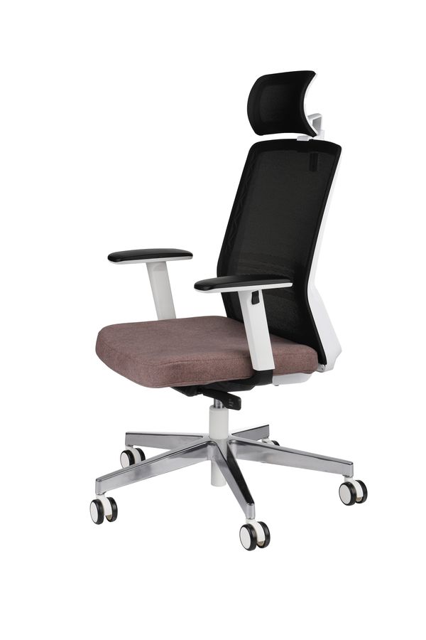 GROSPOL - COCO Fotel obrotowy WS HD Chrome | Mechanizm Synchro Self SF2 | Regulowany zagłówek | Podłokietniki R6 white | Podstawa aluminiowa