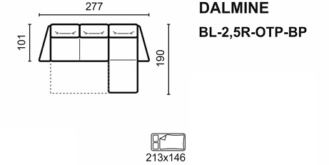 Meblomak - DALMINE Narożnik BL-2,5R-OTP-BP (prawy) // BL-OTP-2,5R-BP (lewy) z funkcją spania i pojemnikiem