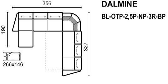 Meblomak - DALMINE Narożnik BL-OTP-2,5P-NP-3R-BP z funkcją spania i pojemnikami