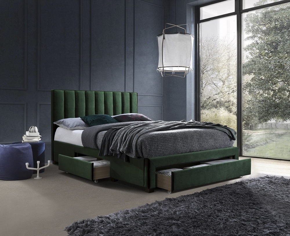 HALMAR - GRACE 160 Łóżko z szuflada | ciemny zielony