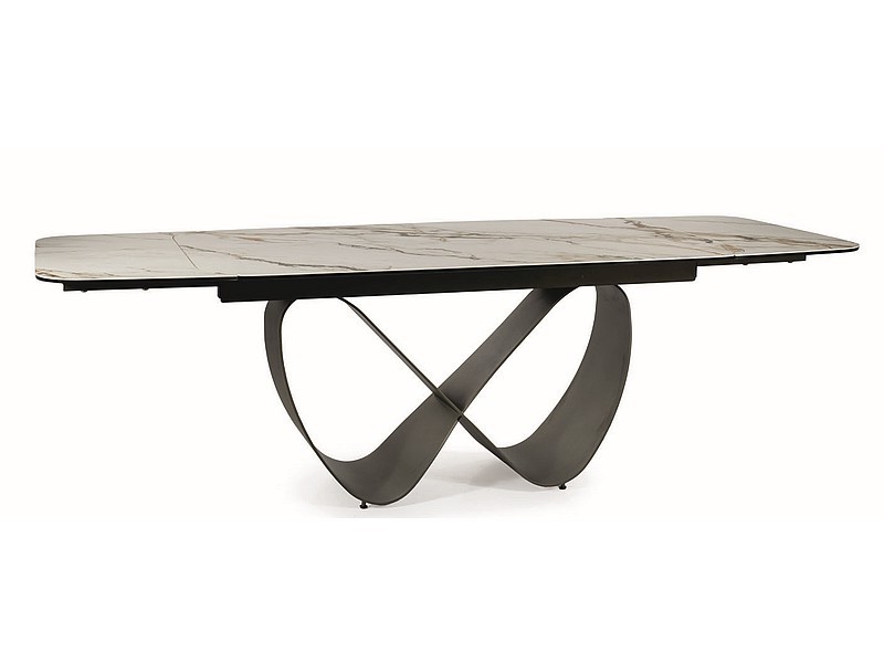 SIGNAL - INFINITY CERAMIC Stół 160-240x95cm | Biały AMBER BIANCO | Stelaż Brązowy