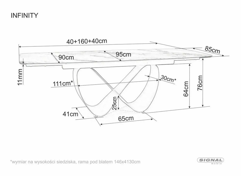 SIGNAL - INFINITY CERAMIC Stół 160-240x95cm | PANDORO Biały | Stelaż miedziany