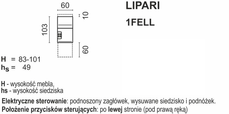 Meblomak - LIPARI element 1-os. 1FELL z funkcją silnik elektryczny lewy