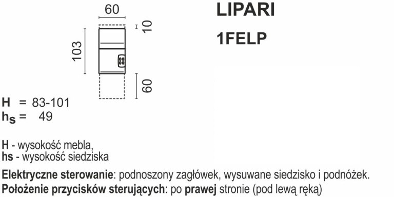 Meblomak - LIPARI element 1-os. 1FELP z funkcją silnik elektryczny prawy