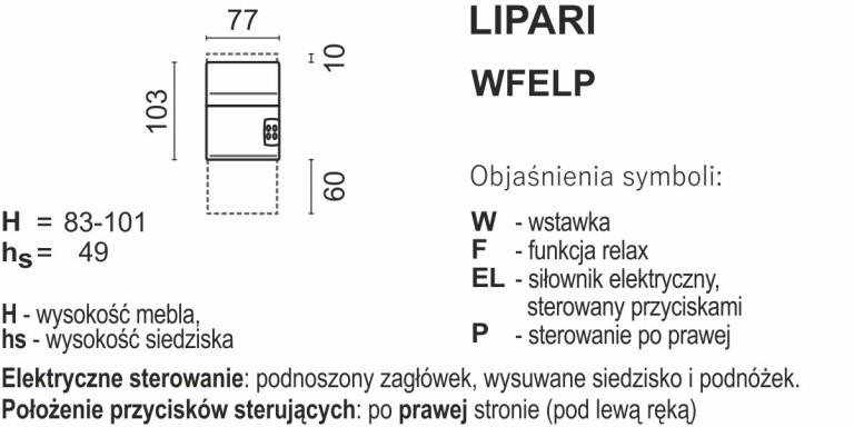 Meblomak - LIPARI wstawka WFELP z funkcją silnik elektryczny prawa
