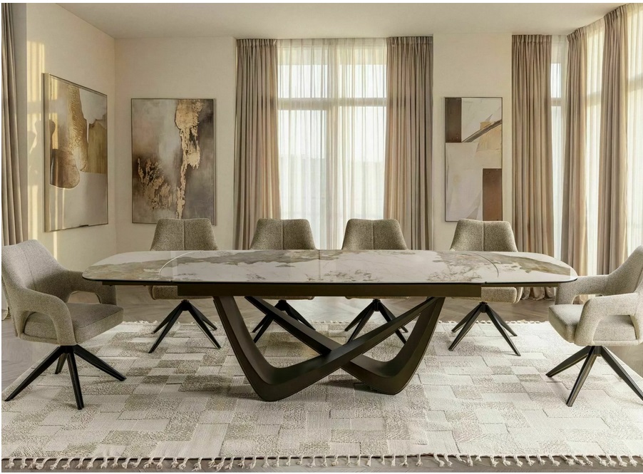 SIGNAL - MARANELLO CERAMIC Stół rozkładany 200-290x98cm | PANDORO Biały | Stelaż miedziany
