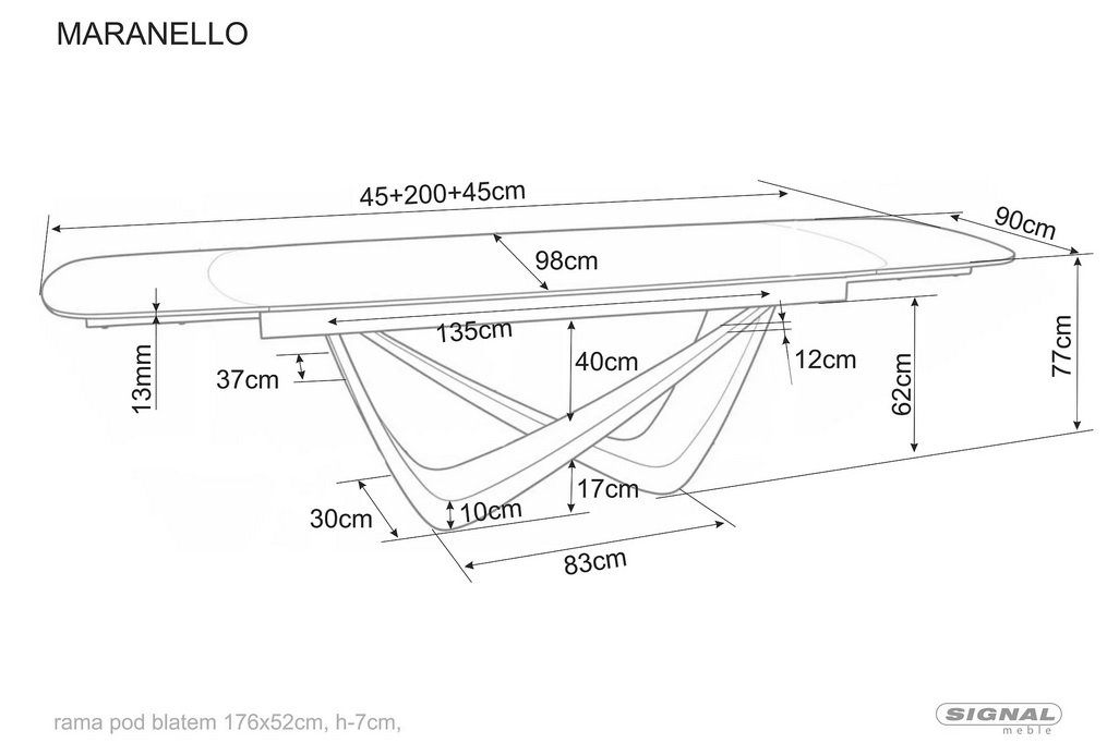 SIGNAL - MARANELLO CERAMIC Stół rozkładany 200-290x98cm | PANDORO Biały | Stelaż miedziany