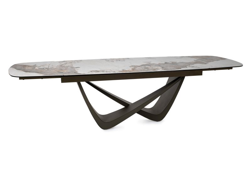 SIGNAL - MARANELLO CERAMIC Stół rozkładany 200-290x98cm | PANDORO Biały | Stelaż miedziany