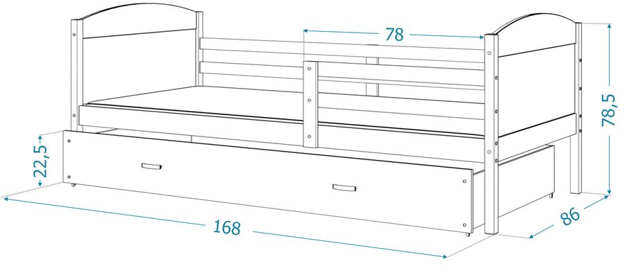 AJK meble - MATEUSZ P Łóżko parterowe 1-osobowe z szufladą 160x80cm | Sosna