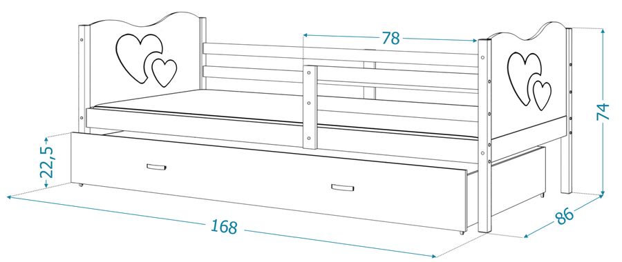 AJK meble - MAX P Łóżko parterowe 1-osobowe z szufladą 160x80cm | Sosna