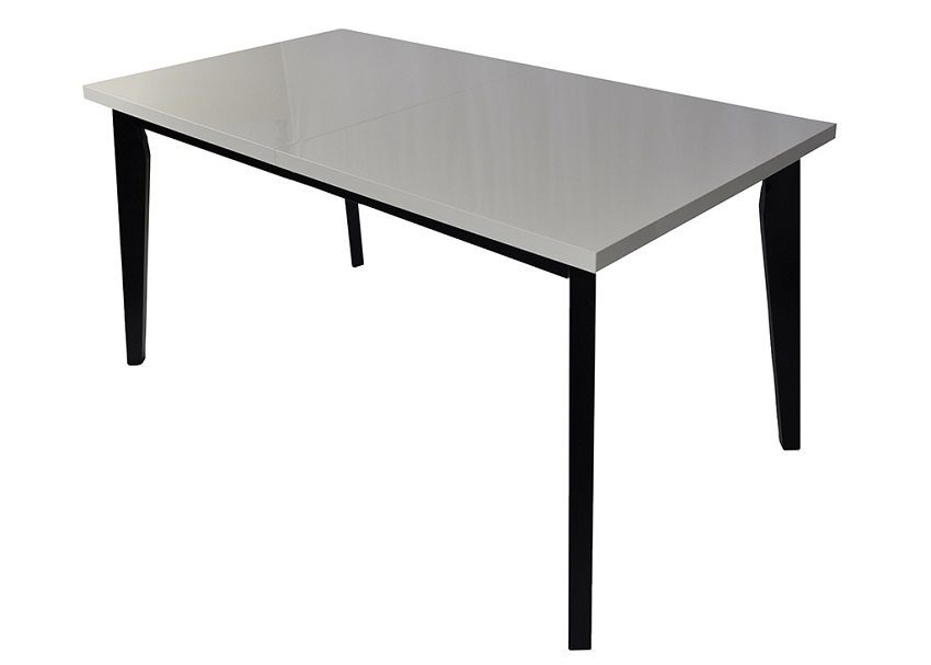 Meblarz - OSLO Stół laminat | 150x80+40 | Blat biały połysk | Nogi skośne czarne