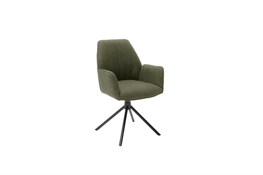 MC AKCENT - PEMBA Krzesło z podłokietnikiem | Nogi skośne | Metal czarny mat | Obrót siedziska | Tkanina Oliwka | PEAS03OL