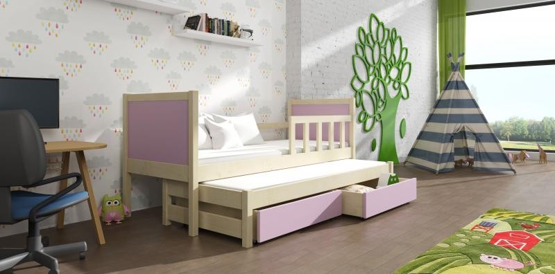 Chojmex - PINOKIO 4 Łóżko dziecięce parterowe 2-osobowe z materacem i pojemnikami / kolor: Sosna