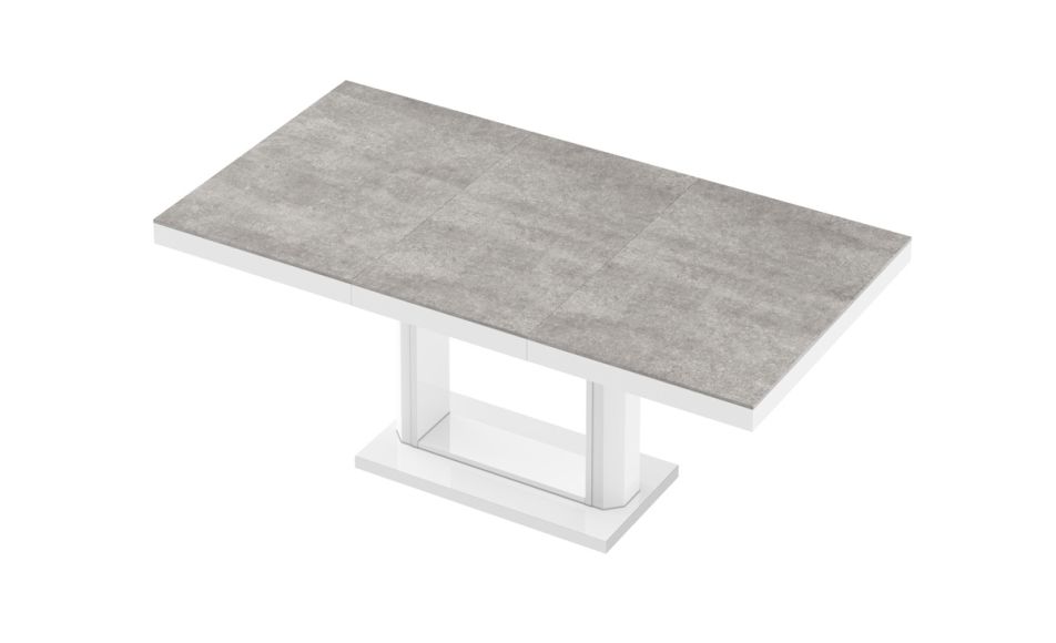 HUBERTUS - QUADRO Stół 120-170x80 | Super Print | Beton Grey Stone Mat | Biały połysk