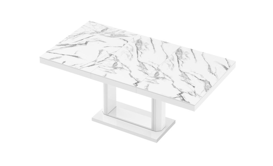 HUBERTUS - QUADRO Stół 120-170x80 | Super Print | Marmur | Marble White HG | Biały połysk