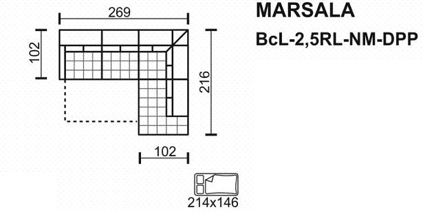 Meblomak - MARSALA Narożnik BcL-2,5RL-NM-DPP z funkcją spania i pojemnikiem