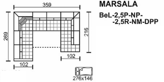 Meblomak - MARSALA Narożnik BeL-2,5P-NP-2,5R-NM-DPP z funkcją spania i pojemnikami