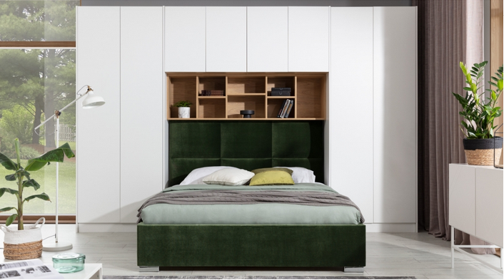NEW ELEGANCE - NEW ELEGANCE Sleep Varia Konfiguracja | Szafa 90 z szufladami | Szafa 90 z wieszakami | 2x Bok maskujący w kolorze frontu | Baza pod łóżko 160 | Biały mat