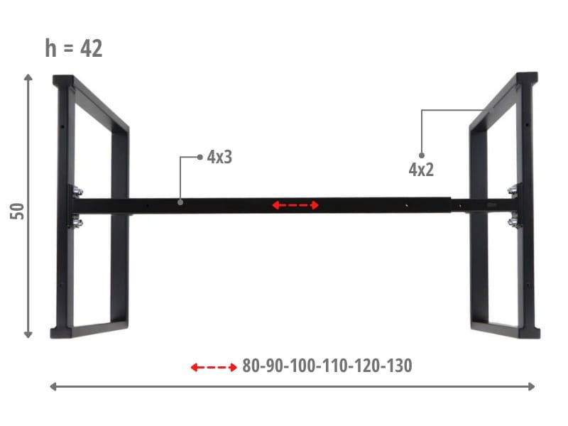 STEMA - Stelaż do stołu lub ławy NY-L03 | Czarny | Rozsuwana belka 80-130 | Wysokość 42 cm