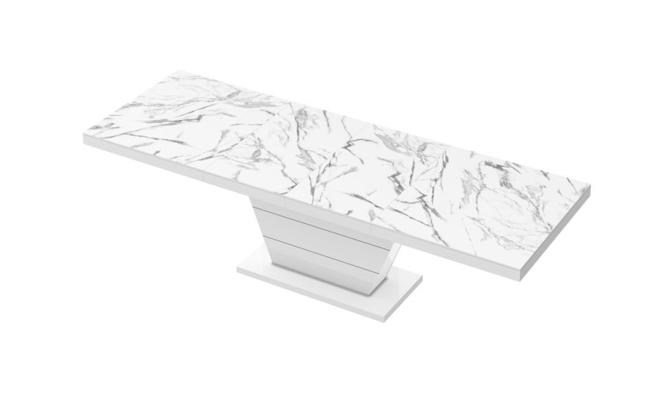 HUBERTUS - VEGA Stół 160-256x89 | Super Print | Marmur | Marble White HG | Biały połysk