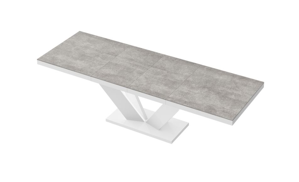 HUBERTUS - VIVA 2 Stół 160-256x89 | Super Print | Beton Grey Stone Mat Mat | Biały połysk