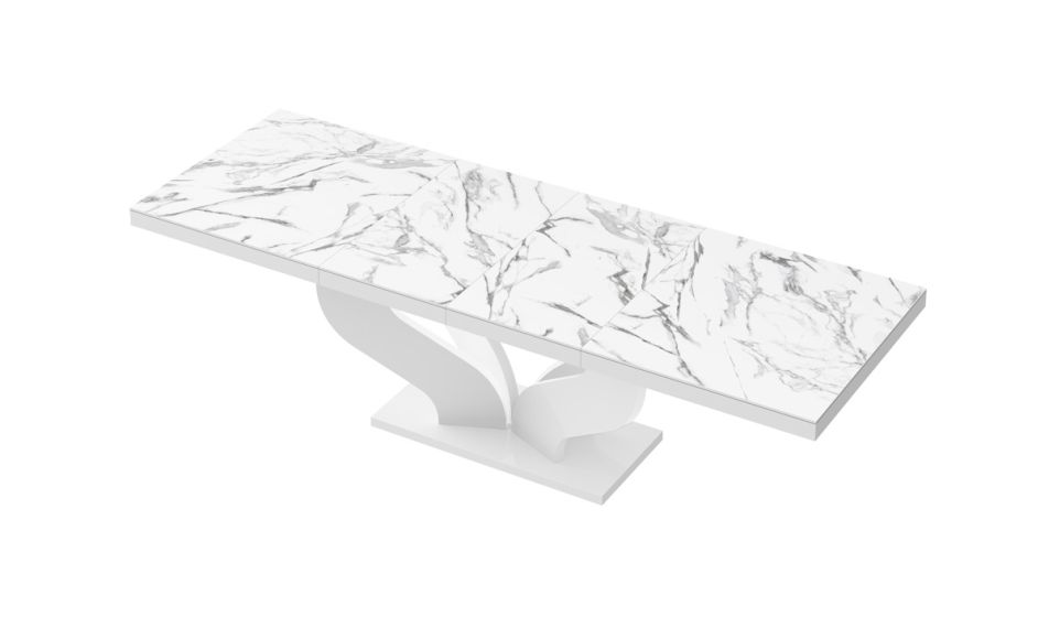HUBERTUS - VIVA Stół 160-256x89 | Super Print | Marmur | Marble White HG | Biały połysk