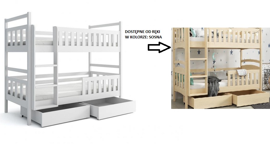 Chojmex - WOX 8 Łóżko dziecięce piętrowe 2-osobowe z materacem i pojemnikami / kolor: Sosna DOSTĘPNE OD RĘKI