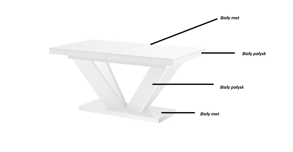 HUBERTUS - VIVA 2 Stół 160-256x89 | Blat Biały mat | Noga Biała