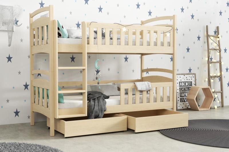 Chojmex - WOX 5 Łóżko dziecięce piętrowe 2-osobowe z materacem i pojemnikami / kolor: Sosna