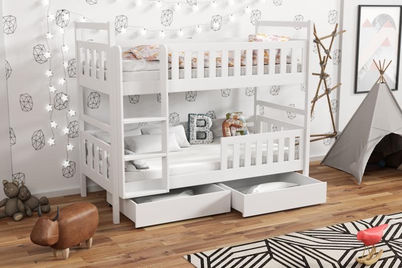 Chojmex - WOX 8 Łóżko dziecięce piętrowe 2-osobowe z materacem i pojemnikami / kolor: Biały