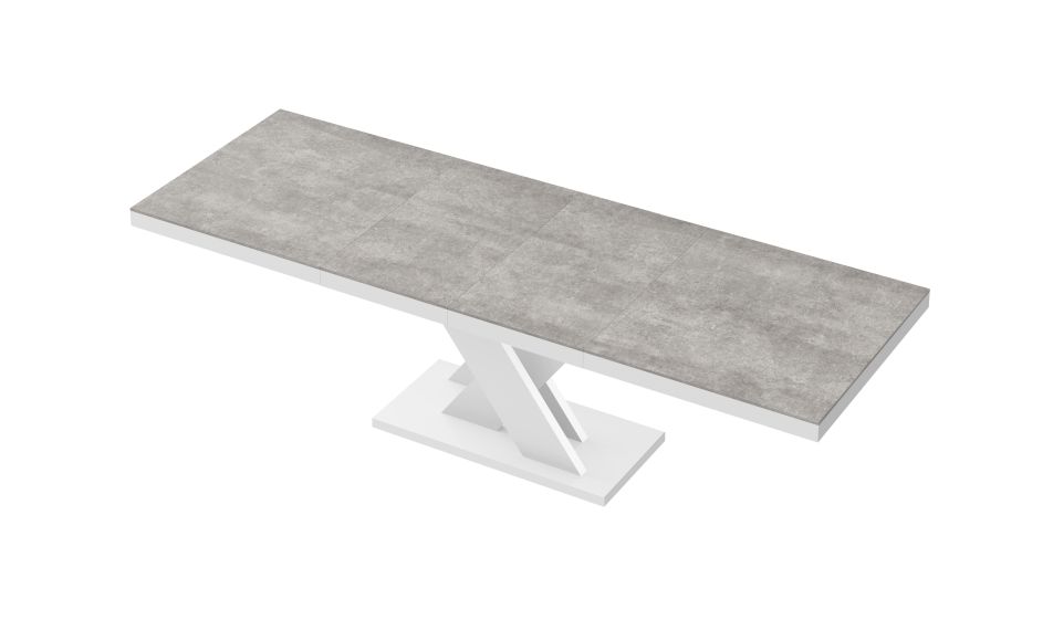 HUBERTUS - XENON LUX Stół 160-256x89 | Supre Print | Beton Grey Stone Mat | Biały połysk