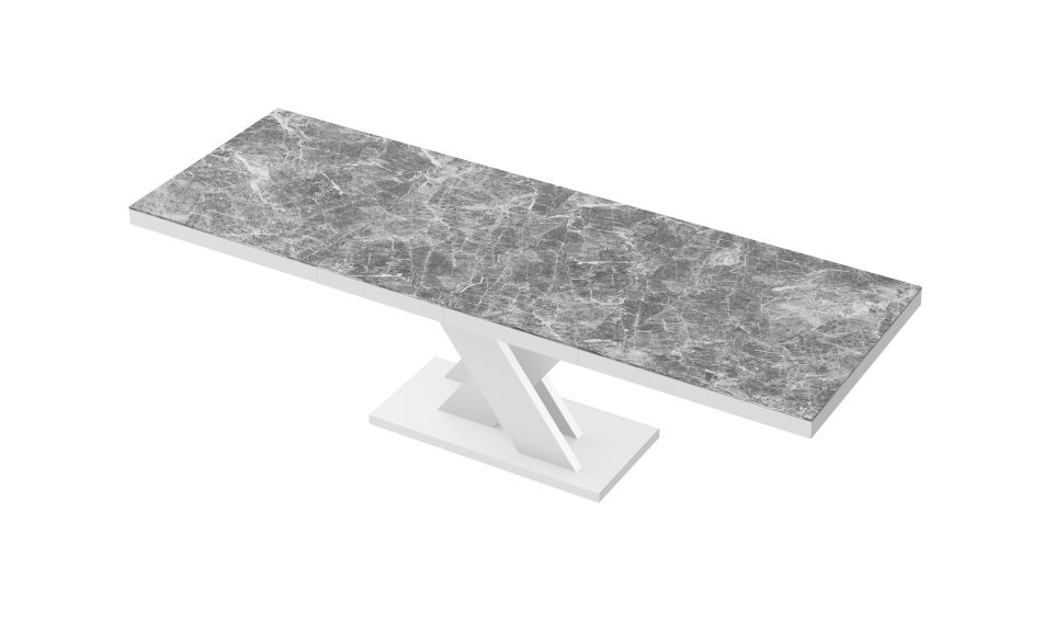 HUBERTUS - XENON LUX Stół 160-256x89 | Supre Print | Marmur | Venatino Dark Mat | Biały połysk