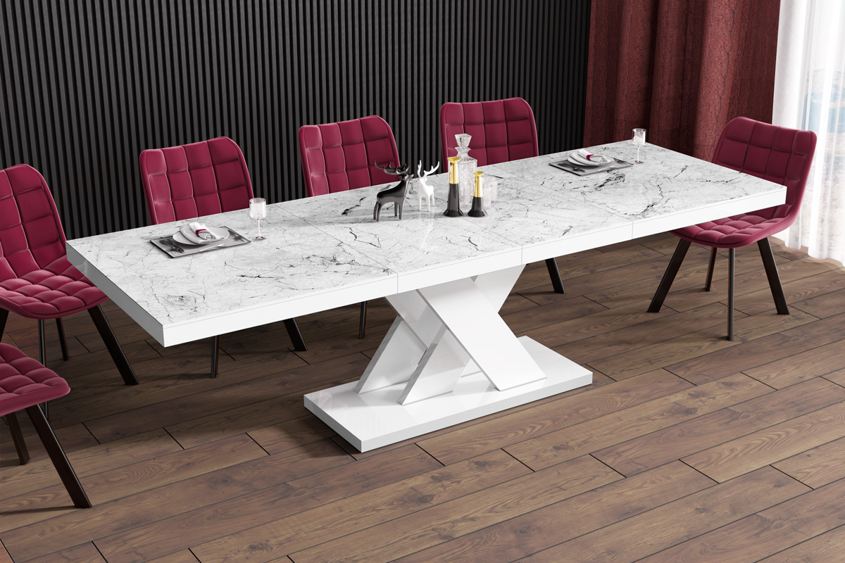 HUBERTUS - XENON LUX Stół 160-256x89 | Marmur Biały