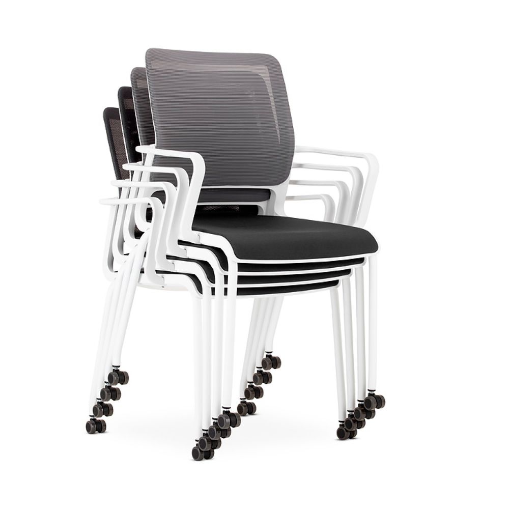NOWY STYL - XILIUM Krzesło Konferencyjne FRAME CHAIR 4L MESH BLACK | na 4 nogach | Oparcie - Siatka Sztaplowanie krzeseł - prezentacja