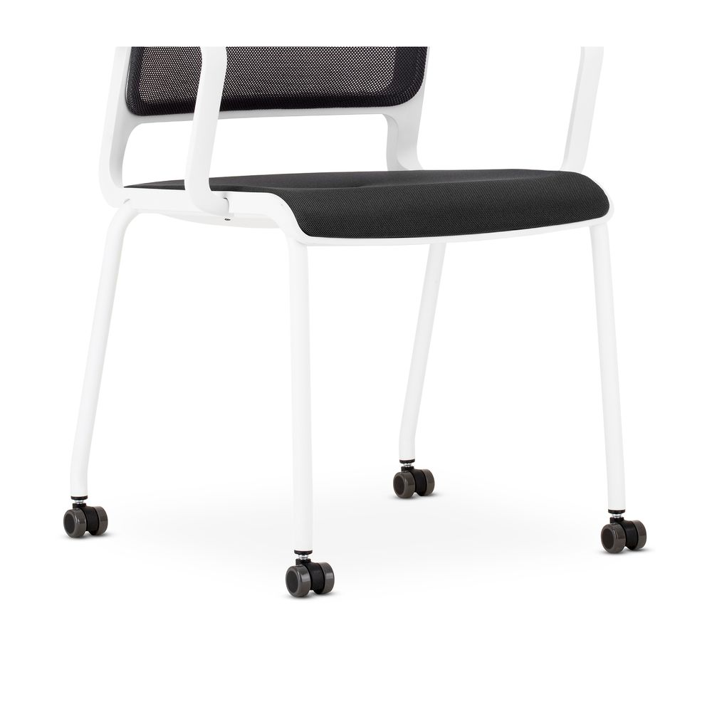 NOWY STYL - XILIUM Krzesło Konferencyjne FRAME CHAIR 4L MESH WHITE | na 4 nogach | Oparcie - Siatka Krzesło na mini kółkach.