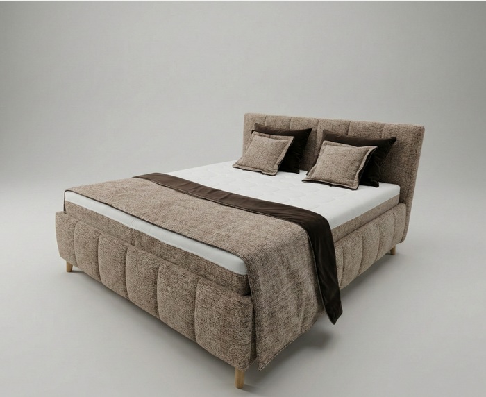 MEBLE BEST - ALBA Łóżko z pojemnikiem 160x200 | Materac HR kokos | Poduszki 6 sztuk | Pas ochronny | Tkanina Bella 10 | DOSTĘPNE OD RĘKI