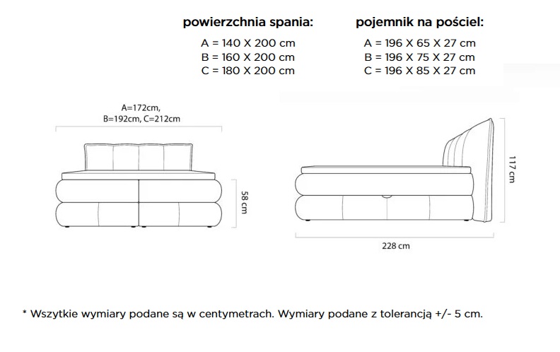 WERSAL - ALBERTO Łóżko Kontynentalne 180x200 z pojemnikiem | Materac Mini Bonell | Materac Pocket