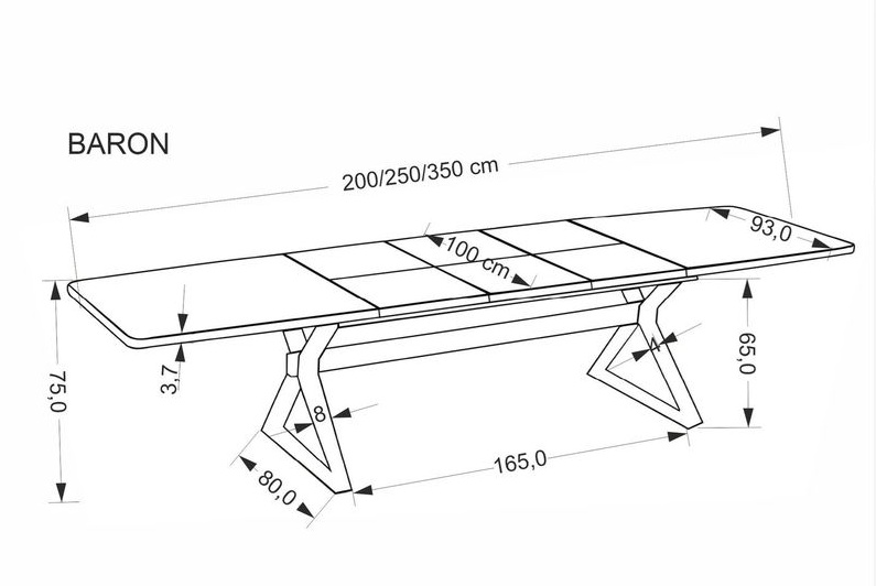 HALMAR - BARON Stół rozkładany 200-350x100x75 | orzech/czarny