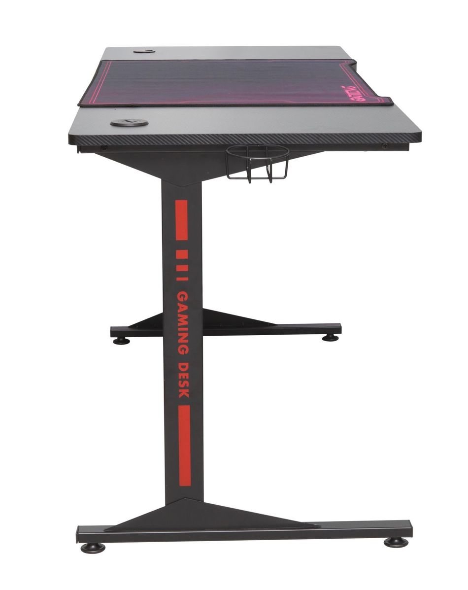 FURNITEX - B9-FX Biurko gamingowe | Czarny z czerwonymi i fioletowymi wstawkami