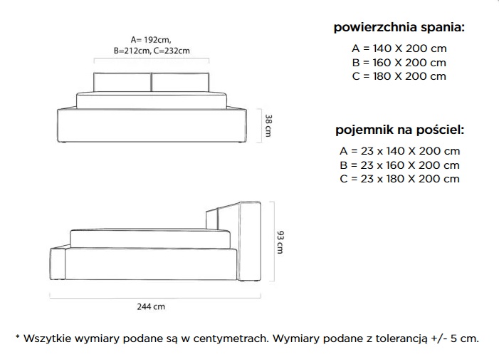 WERSAL - DOHA Łóżko 180x200 z pojemnikiem | rama stelaża metalowa