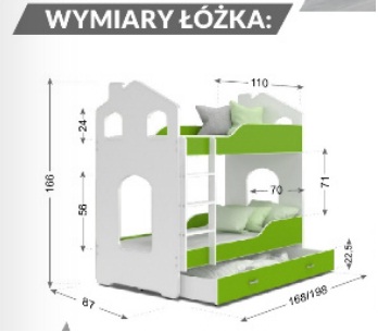 AJK meble - DOMINIK DOMEK N Łóżko piętrowe 2-osobowe z szufladą 160x80cm oraz z materacami