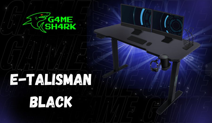 GAME SHARK - E-TALISMAN BLACK Biurko Gamingowe | Stelaż Czarny | Podkładki różne kolory | Regulowana Wysokość