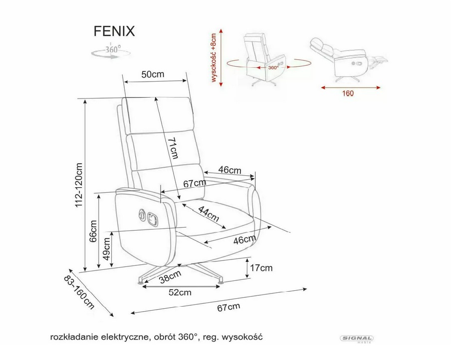 SIGNAL - FENIX RAVEN Fotel rozkładany elektrycznie | Tkanina Raven 30 Ciemny beż | z MR