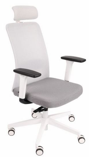 GROSPOL - NICO Fotel Obrotowy W HD White | Mechanizm Synchro Self SF2 | Podstawa Biały / Chrom | Podłokietniki R6