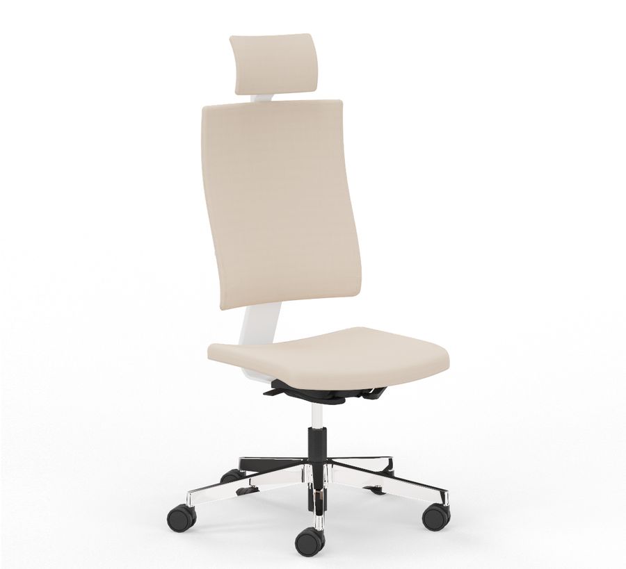 NOWY STYL - 4ME Fotel obrotowy W SOFT SEAT HRUA SFB1 | Oparcie tapicerowane | Wersja biała W | Zagłówek