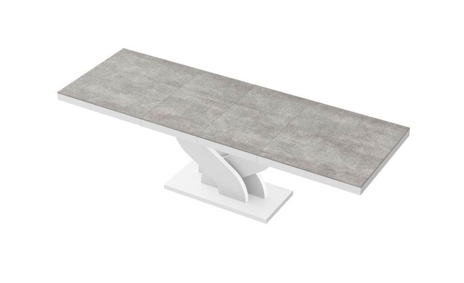 HUBERTUS - BELLA Stół 160-256x89 | Super Print | Beton Grey Stone Mat | Biały połysk
