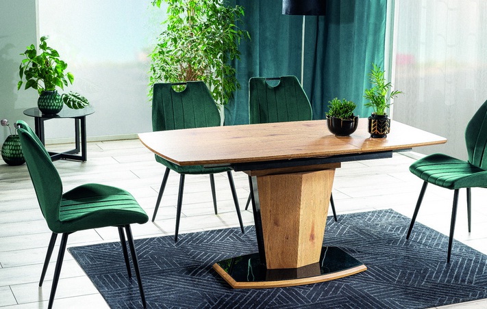 SIGNAL - HOUSTON Stół rozkładany 120(160)x80x76 cm | Blat Dąb | Stelaż dąb i czarny lakier
