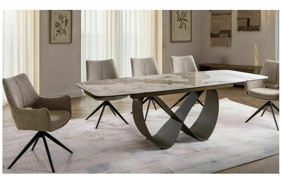 SIGNAL - INFINITY CERAMIC Stół 160-240x95cm | PANDORO Biały | Stelaż miedziany