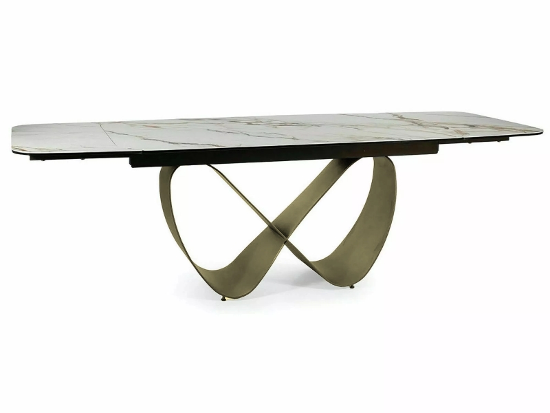 SIGNAL - INFINITY CERAMIC Stół 160-240x95cm | Biały AMBER BIANCO | Stelaż miedziany